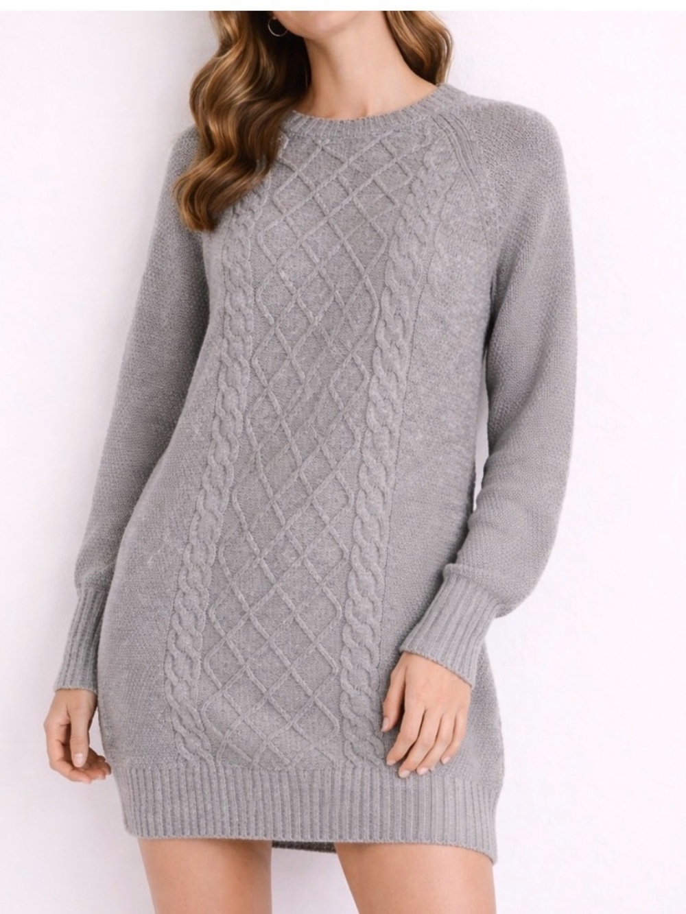 American Eagle Cable Knit Sweater Dress Light Gray Size L Tall